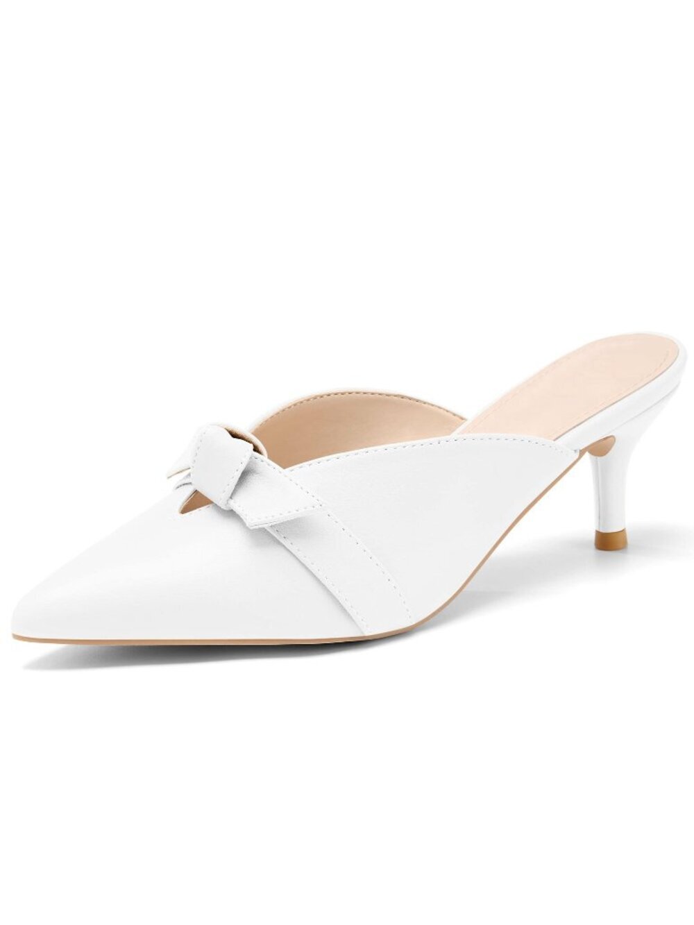 *Coutgo SZ 7  Bow Knot Mules Kitten Heel Pumps Slip On Heeled Sandals White
